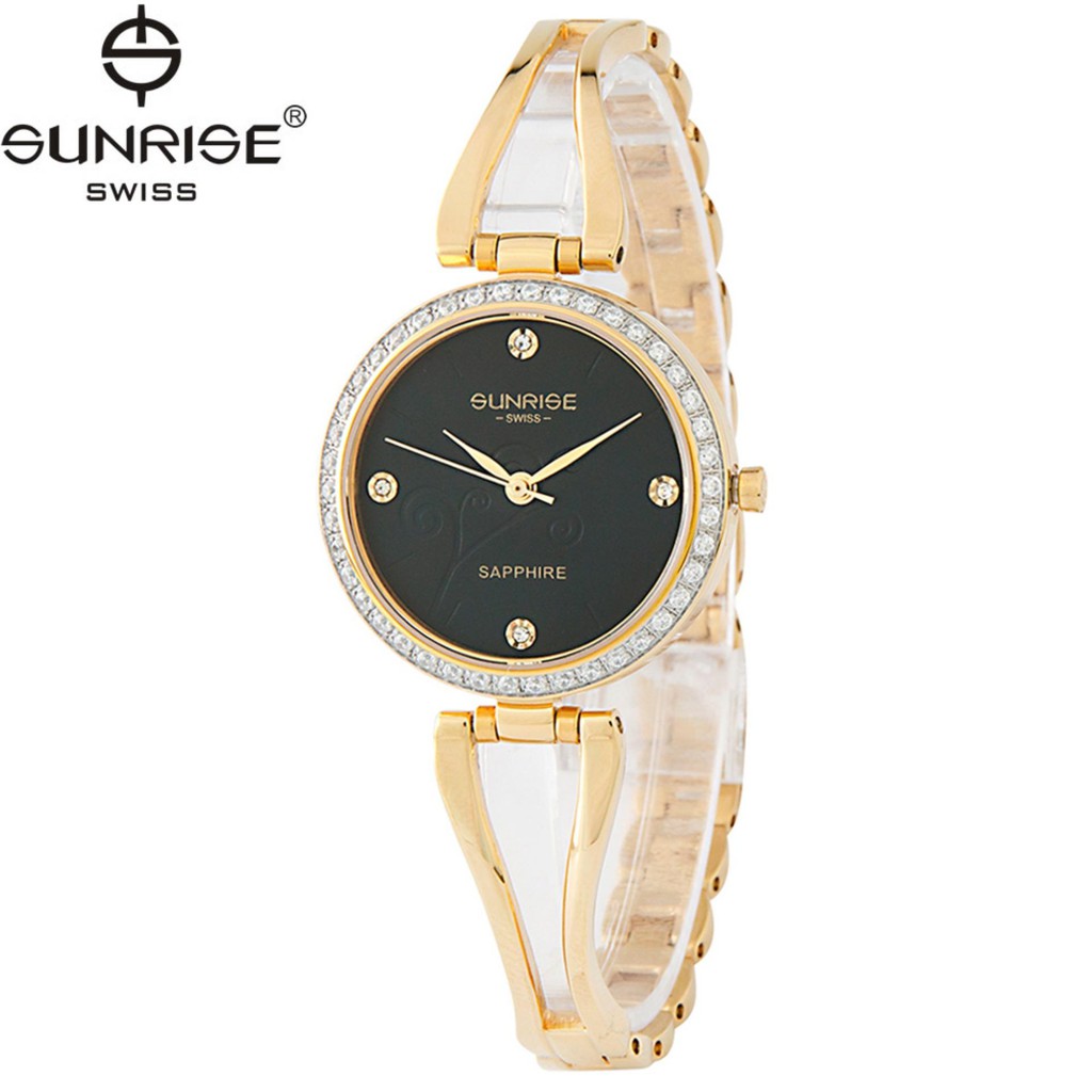 Đồng hồ nữ dây kim loại mặt kính sapphire chống xước Sunrise 9934AA SL9934DLK đen
