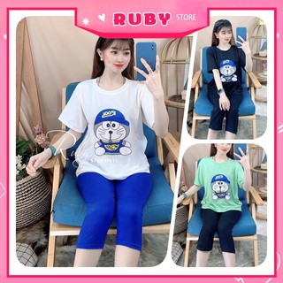 Đồ bộ thun lửng in hình doremon chất thun mềm mát Đồ bộ hoạt hình dễ thương TP88
