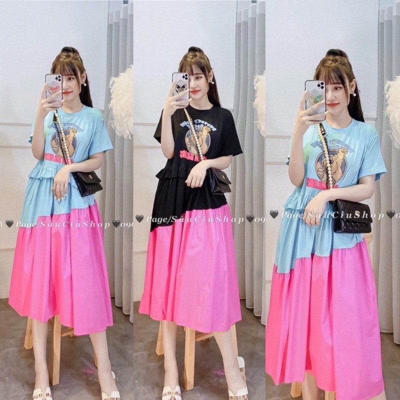 Đầm maxi thun cotton phối đũi thô cao cấp, Đầm thun phối màu | BigBuy360 - bigbuy360.vn