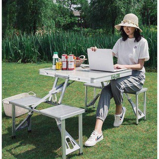 Bộ Bàn Ghế Xếp Du Lịch Dã Ngoại Gấp Gọn Kiểu Vali Bàn Gấp Du Lịch Dã Ngoại Xếp Gọn Liền Ghế Khung Nhôm
