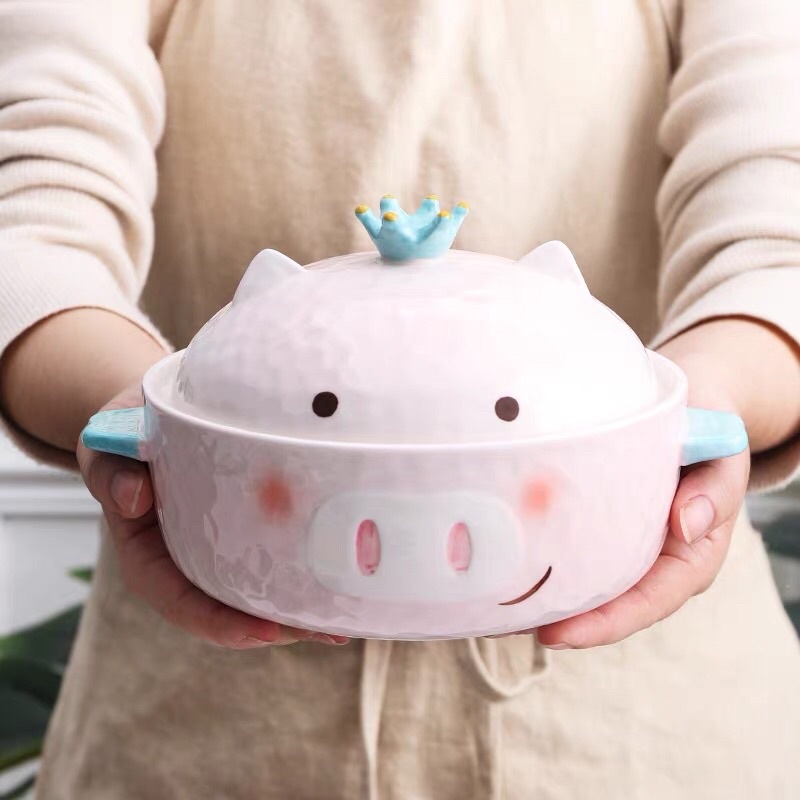 Nồi gốm sứ lợn hồng ăn mỳ decor thức ăn xinh xắn