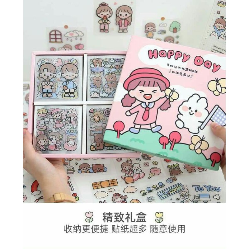 Bộ 1000 sticker Telado cô bé và chú thỏ