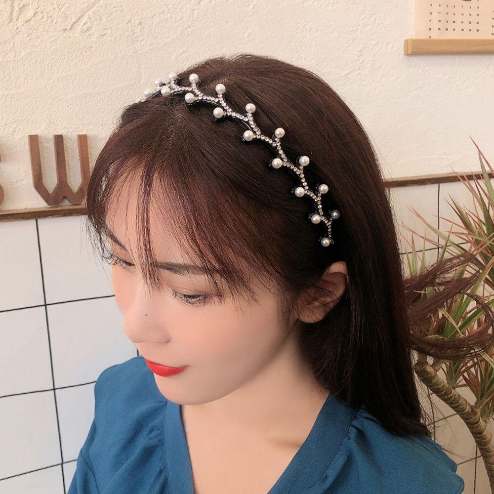 QQMALL Băng Đô Cài Tóc Chống Trượt Đính Ngọc Trai Đơn Giản