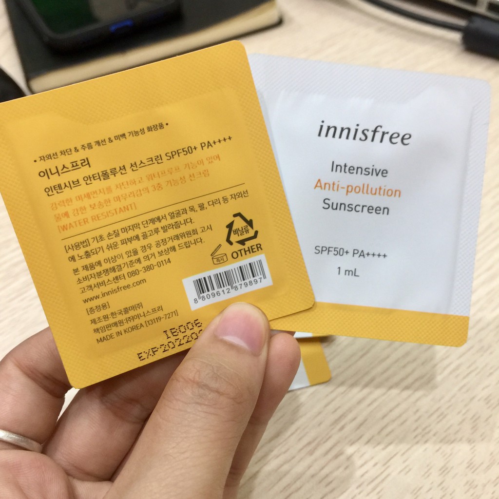 Sample 1ml Kem Chống Nắng Chống Trôi, Chống Tác Nhân Ô Nhiễm Vượt Trội Innisfree Intensive Anti-Polution SPF 50+++++ | BigBuy360 - bigbuy360.vn