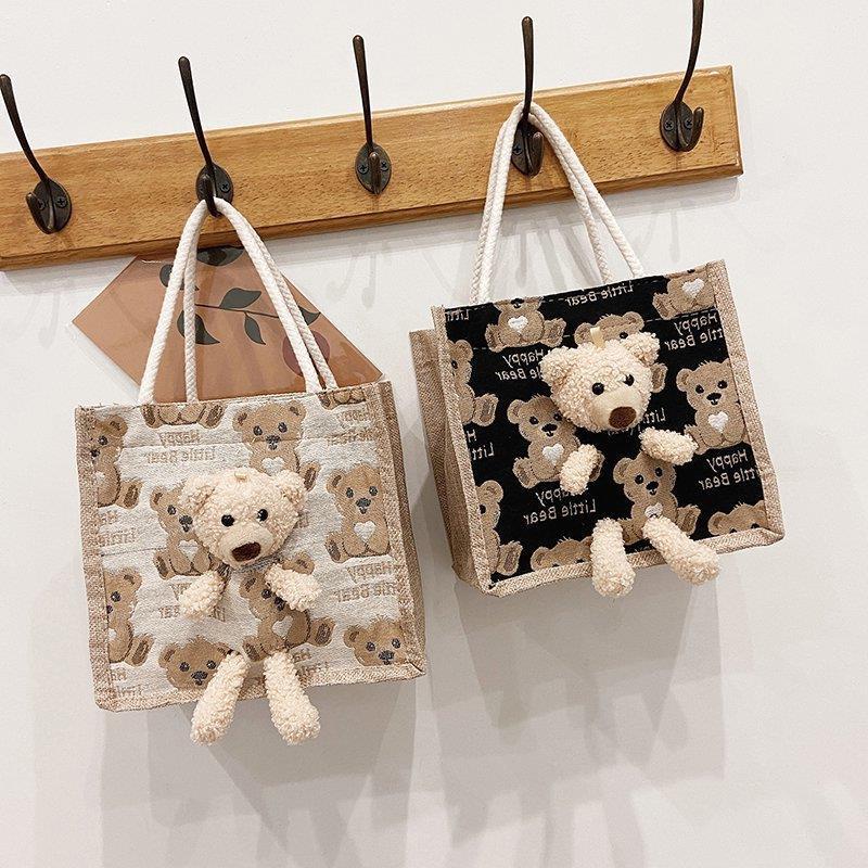 Túi cói quai xách mini gấu bông đi biển dạo phố nữ đẹp thời trang cá tính dễ thương cute phong Vintage