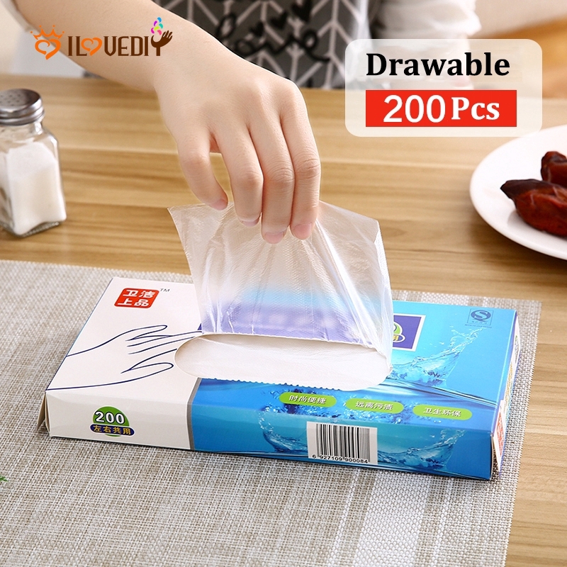Hộp găng tay nhựa PE dày trong suốt có thể kéo dài dùng một lần đa ứng dụng