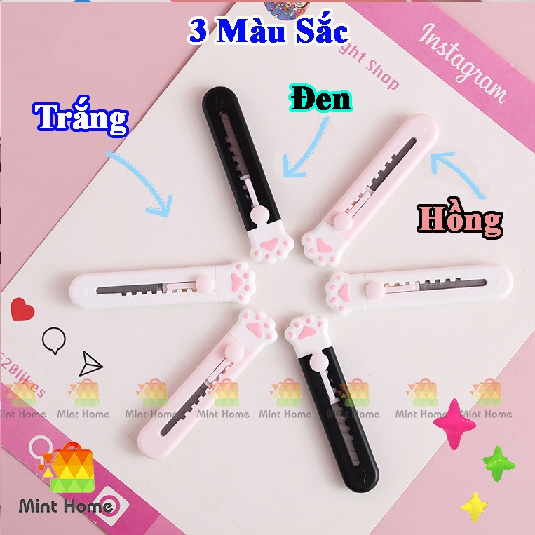 Dao cắt rọc giấy mini bỏ túi họa tiết hình dạng móng chân mèo cute xinh xắn lưỡi inox dùng cho văn phòng