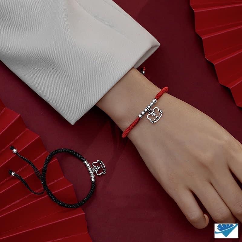 Vòng tay nữ THJ_ Vòng tay chỉ đỏ tết mix charm hổ bạc ta may mắn,tài lộc