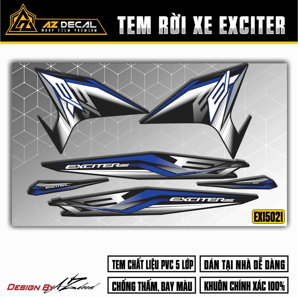 Tem Xe Exciter 150 Mẫu Chữ Ex Cách Điệu | EX15021 | Tem Exciter Cao Cấp Chống Nước, Chống Bay Màu