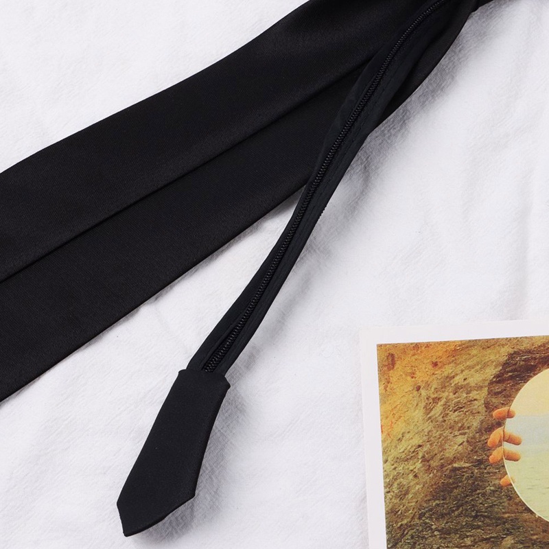 Youyo JK Cà Vạt Đồng Phục Màu Đen Trơn Có Dây Kéo Trước Cà Vạt Dài Cà Vạt Đồng Phục Cho Nam