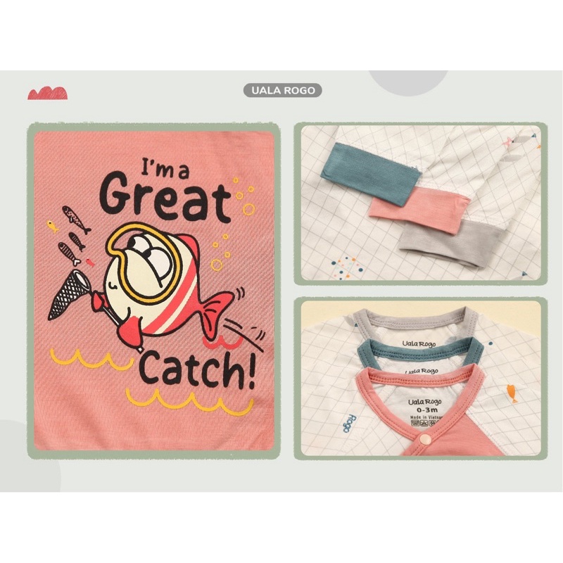 Bộ cài lệch Ualarogo cho bé trai/bé gái sơ sinh đến 6 tháng tuổi