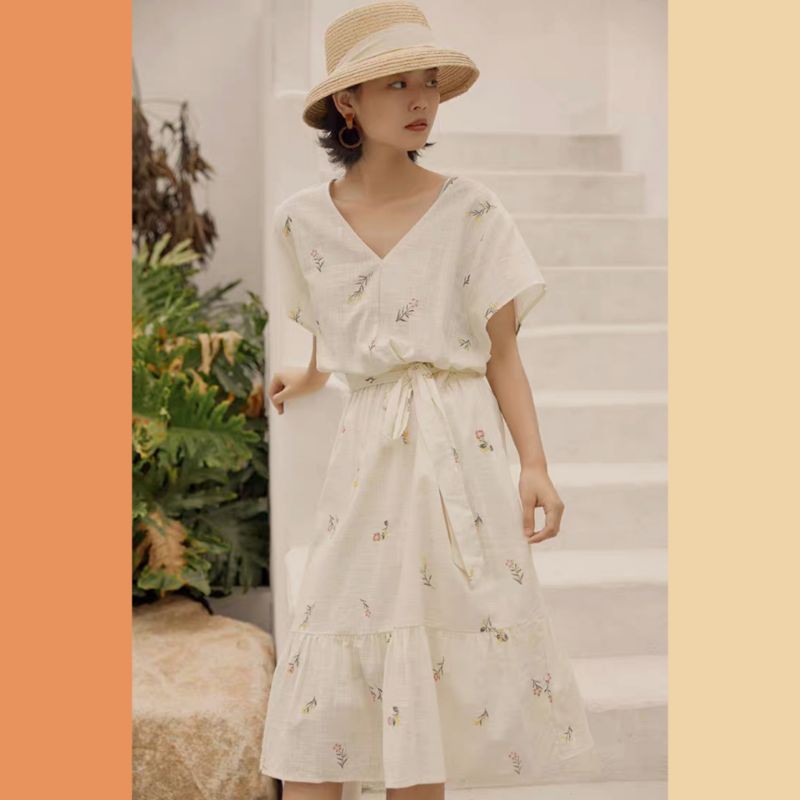 Váy hoa midi xếp tầng xuất Nhật