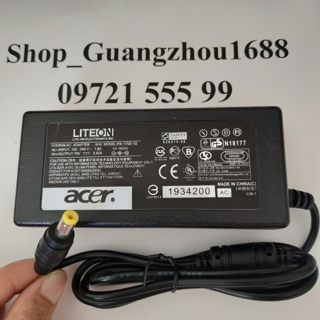 Adapter Sạc Laptop Acer 19V- 3.43A- 65W Chính Hãng, Tặng Kèm Dây Nguồn, Bảo Hành 12 Tháng