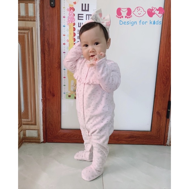 Sleepsuit nỉ nhung HARVEST xuất dư, bộ body nỉ dài tay liền tất cho bé trai và bé gáiy