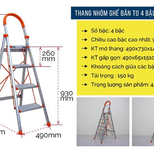 Thang nhôm ghế dùng thắp hương cao cấp 3,4,5,6,7 bậc 5,1kg gọn nhẹ