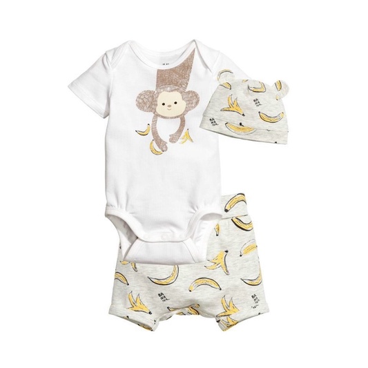 Set body 3 chi tiết Monkey HM cho bé trai quá đẹp ah, chất cotton bao đẹp