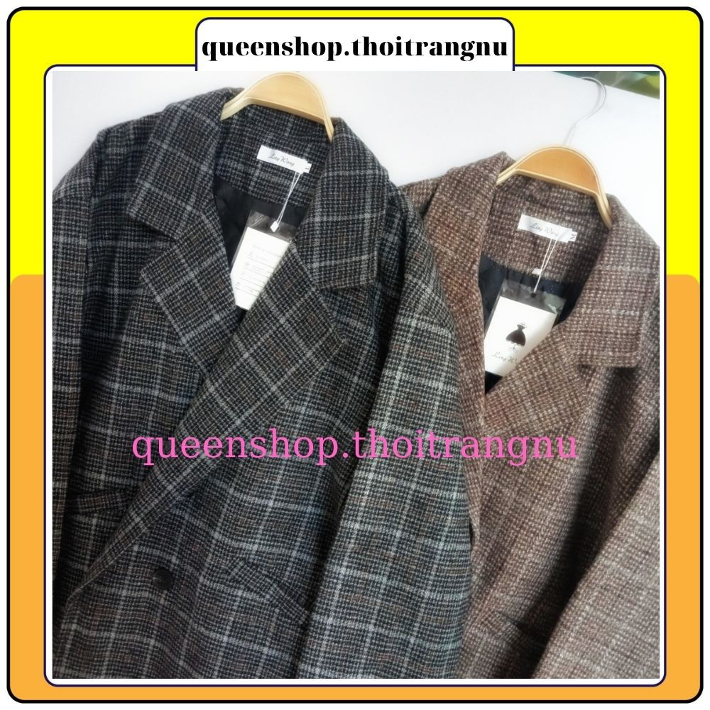 Áo blazer nữ 2 lớp , áo vest kẻ khoác ngoài dài tay phong cách hàn quốc Queenshop