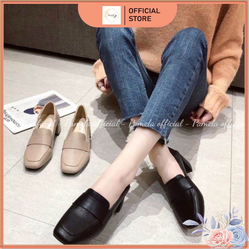 PAMELA  - Giày Loafer Nữ Mũi Vuông Phong Cách Hàn Quốc Quai Trơn 2022  - Gi15