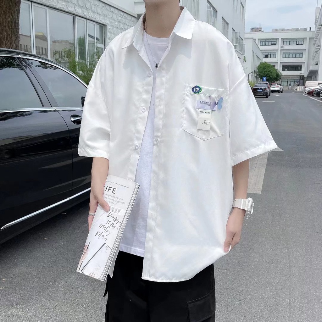Áo Sơ Mi Ngắn Tay Dáng Rộng Cỡ Lớn Phối Túi Thoáng Khí Thoải Mái Thời Trang Cho Nam