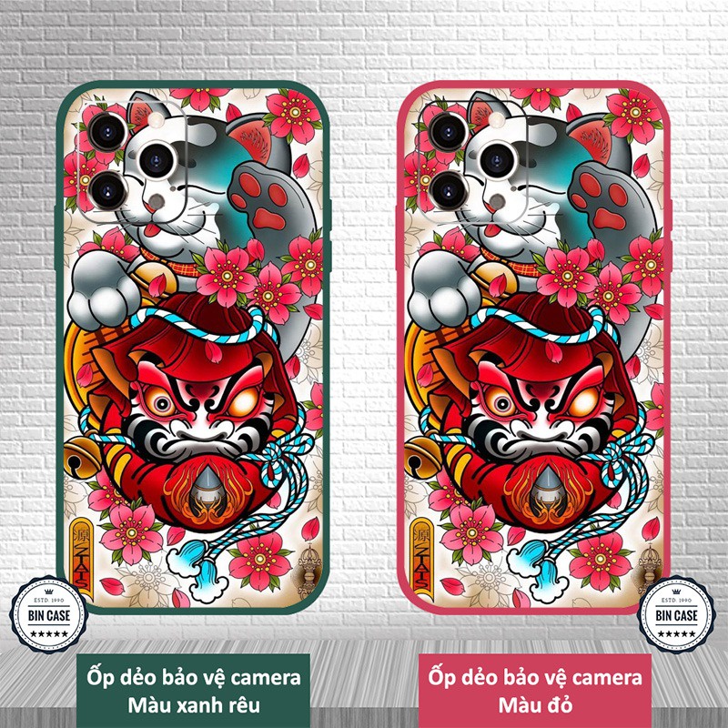 ❤ Ốp hình xăm Mèo búp bê Daruma Doll ❤Ốp nghệ thuật hoa lá iphone 6/6s/7/8 plus/x/xr/xs max/11 pro max/12 promax MEO0049