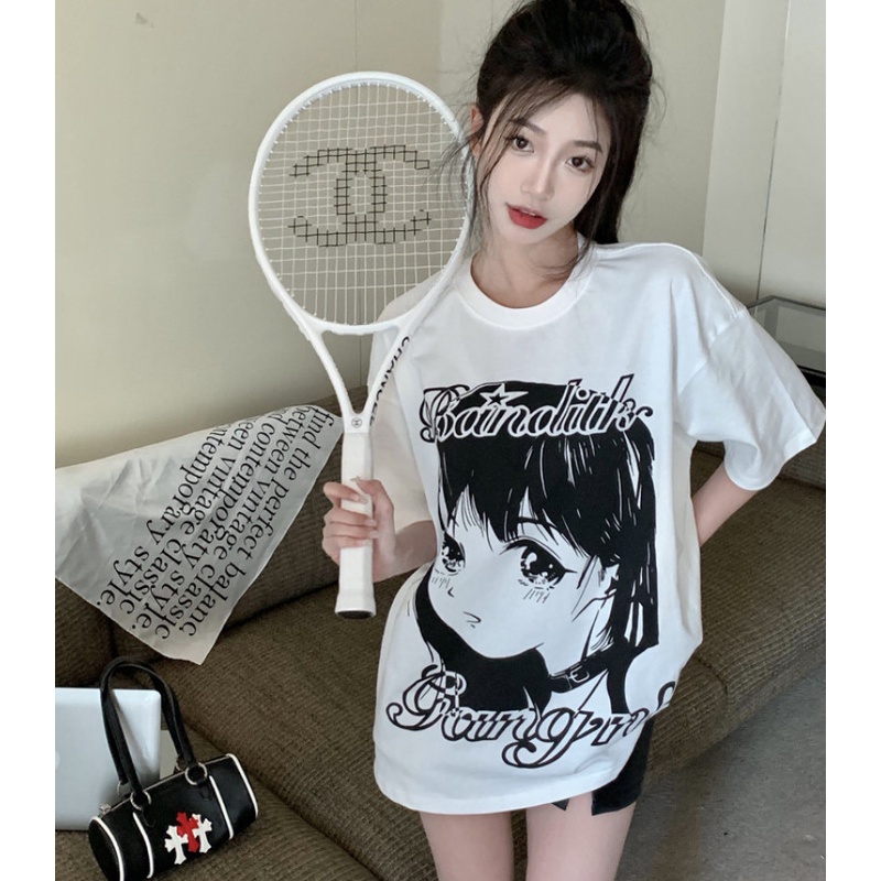 Áo Thun Nữ Tay Ngắn Dáng Rộng In Hình Chân Dung Anime Dễ Thương