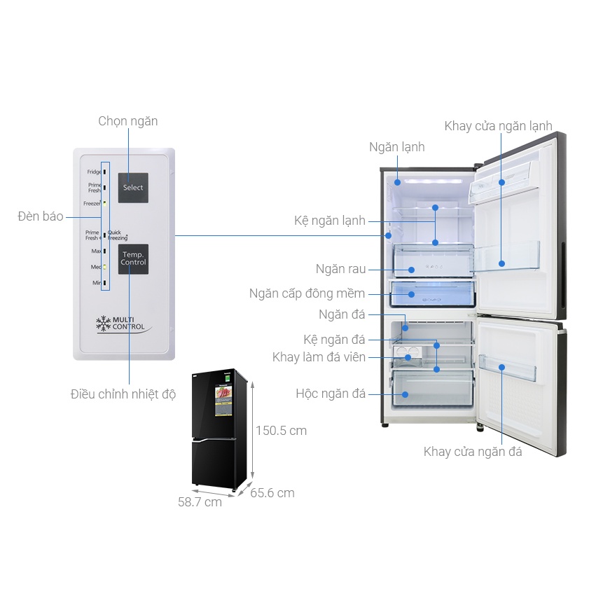Tủ lạnh Panasonic Inverter 255 lít NR-BV280GKVN - Multi Control, Cảm biến thông minh Econavi, Miễn phí giao hàng HCM.