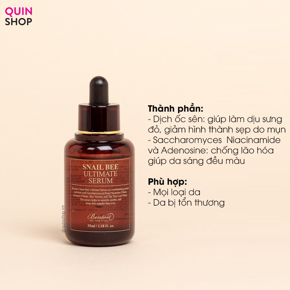 Tinh Chất Dưỡng Trắng, Ngăn Ngừa Lão Hóa Da Benton Snail Bee Ultimate Serum