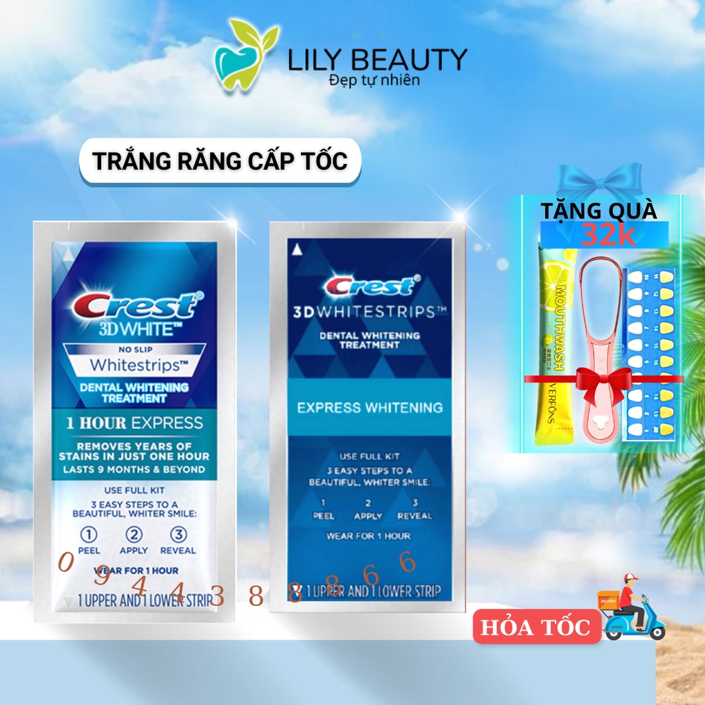 Miếng dán trắng răng Crest 3D White 1 Hour Express – Dán trắng răng cấp tốc sau 1 giờ USA