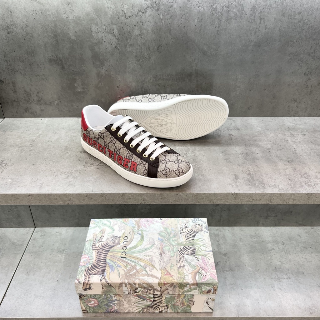 Giày sneaker Gucci Tiger đỏ nâu vân monogram LA on web fullbox