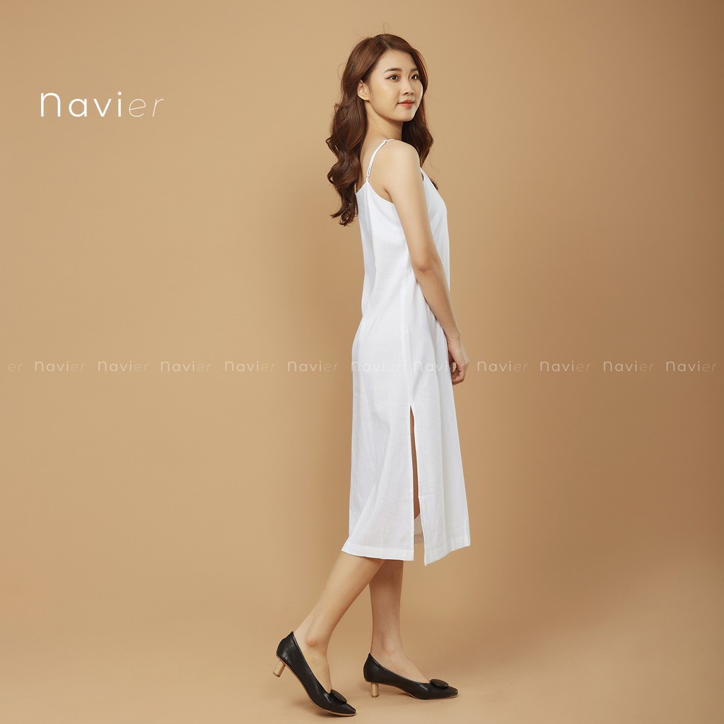 VÁY 2 DÂY DÀI SUÔNG XẺ TÀ HAI BÊN - ĐẦM HAI DÂY XUÔNG MAXI - LINEN CAMISOLE DRESS D01 NAVIER | BigBuy360 - bigbuy360.vn