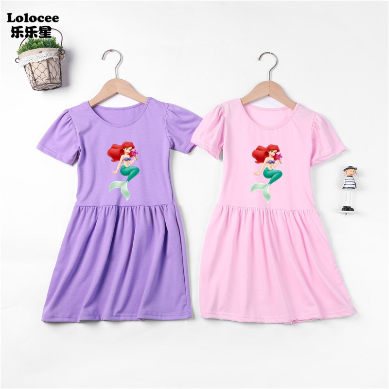 Đầm Cotton In Hình Nàng Tiên Cá Cho Bé Gái