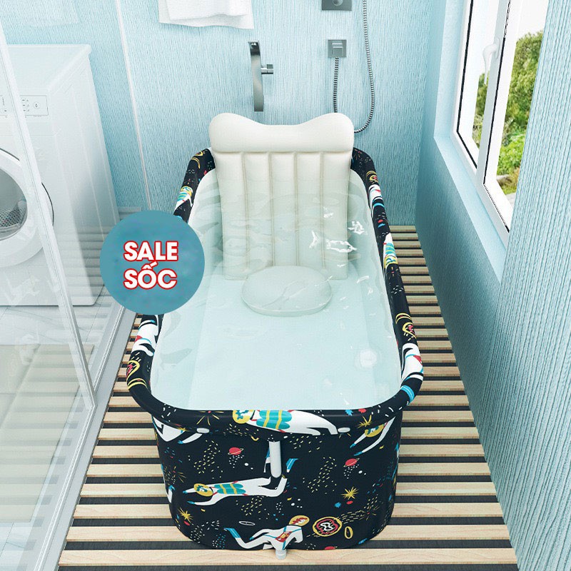 Bồn tắm gấp gọn dành cho người lớn, chất vải Oxford dày dặn chống thấm, cách nhiệt lên đến 3 giờ, kích thước 120x55x50cm