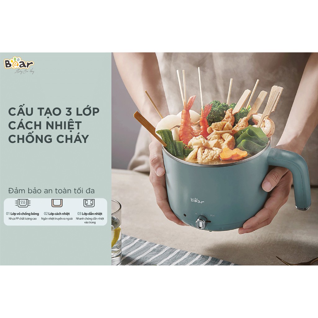 Nồi lẩu hấp điện 2 tầng đa năng Bear DRG-D12M5 dung tích 2L chất liệu an toàn chịu nhiệt lõi thép không gỉ Tuli Store