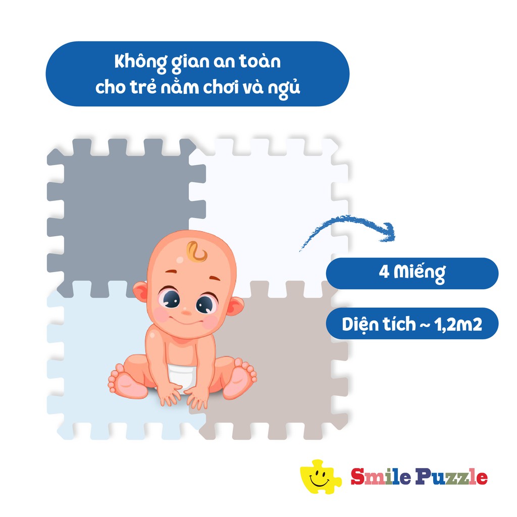 THẢM XỐP CHO BÉ SMILE PUZZLE - ĐƠN MÀU PASTEL  - KHÔNG MÙI - TIÊU CHUẨN CHÂU ÂU