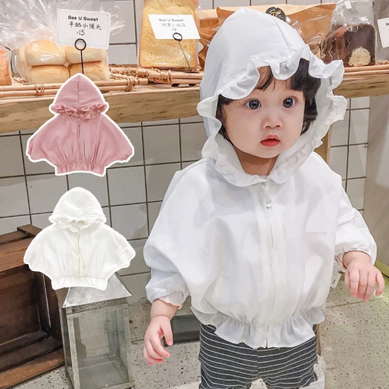 Baby Clothing Girls Blouse Hooded Clothing Baby Coat Zipper Tops Sun Protection