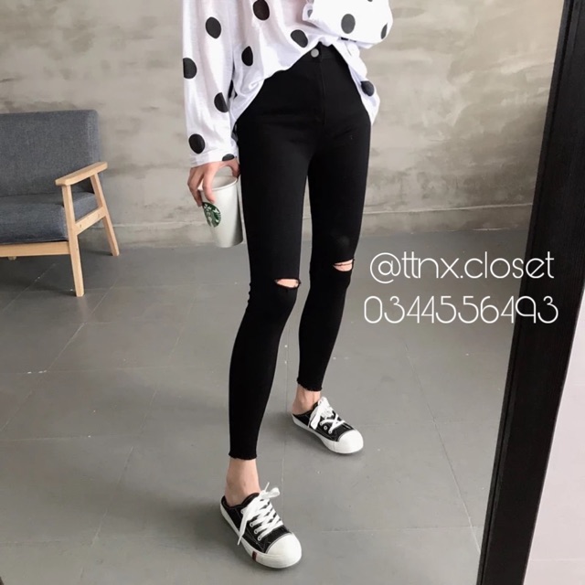 Quần skinny đen cạp cao chất siêu đẹp