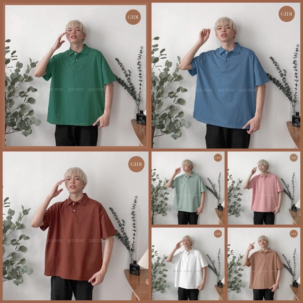 Áo POLO trơn tay lỡ BASIC form rộng OVERSIZE Nam Nữ Unisex áo phông cổ bẻ vải thun da cá tici dày dặn, không nhăn