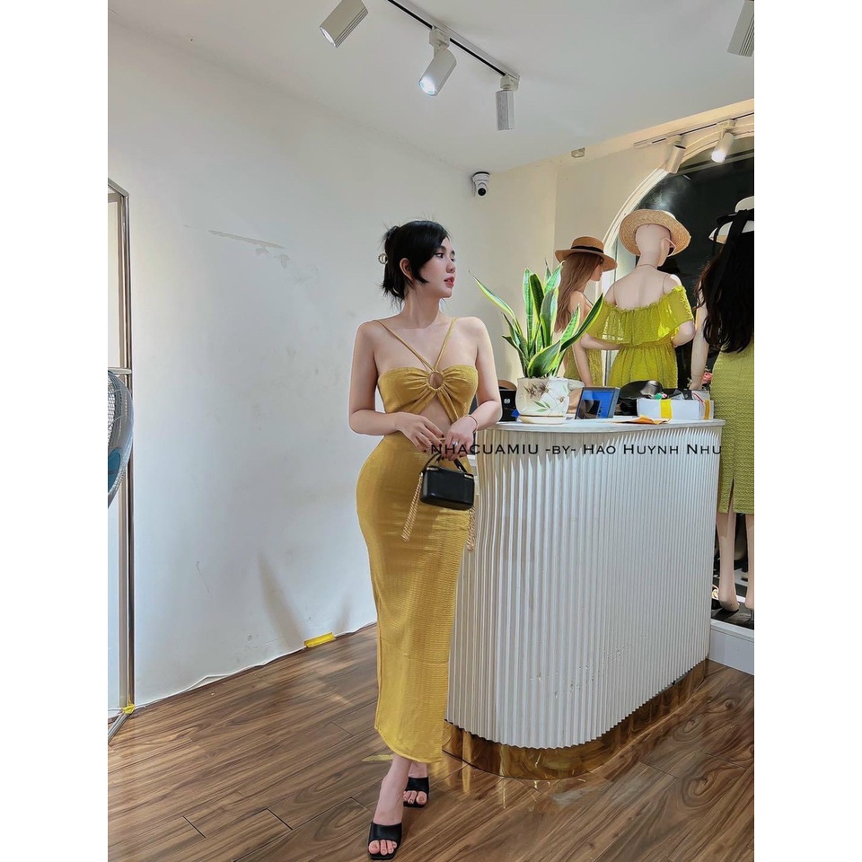 Đầm Body 2 dây dáng dài khoét eo kết khoen tròn sexy tôn dáng NG - Thủy Mèo House