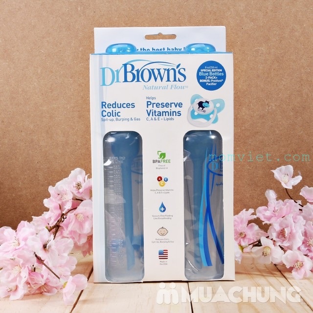 Bộ 2 bình sữa cổ thường OWL 250ml & 1 ty giả 0-6m Dr Brown's