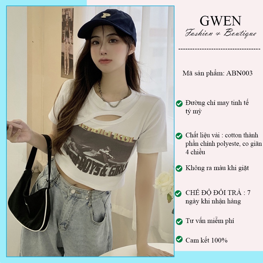 áo croptop nữ cổ tròn tay ngắn kiểu form rộng Áo phông thun nữ crt nhiều màu đen trắng GWEN ABN03 | BigBuy360 - bigbuy360.vn