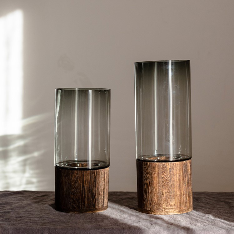 Bình hoa thủy tinh đế gỗ decor phòng ngủ và phòng khách cao cấp