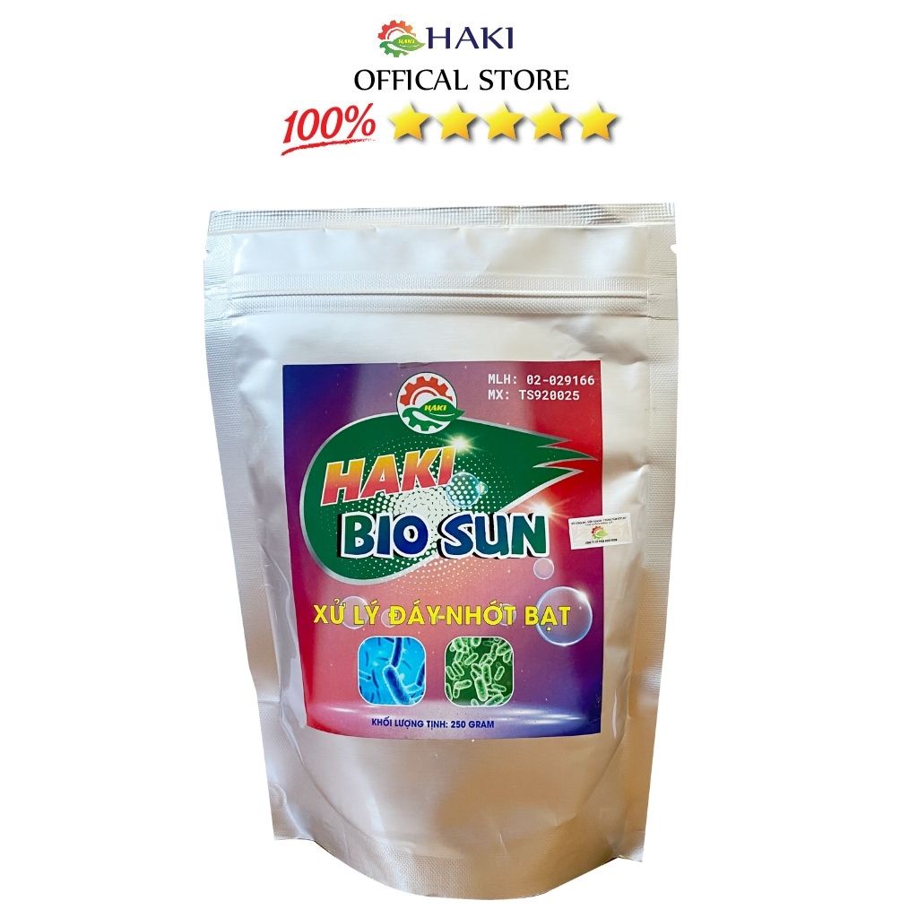 [MUA 1 TẶNG 1] Men vi sinh đậm đặc cho ao nuôi, cá cảnh Haki Bio Sun pha tạt trực tiếp - Gói 250 Gram