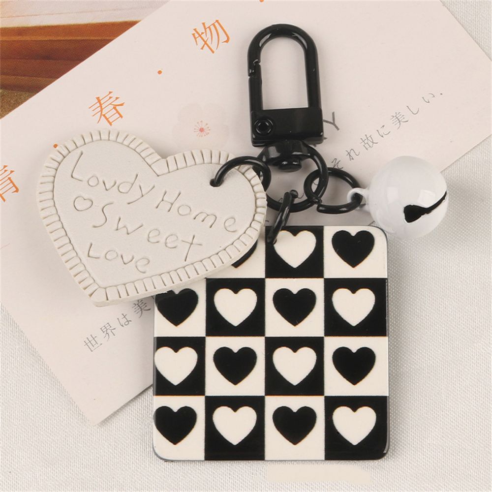 LANFY Retro Acrylic Keychain Gifts Earphone Case Chain Leather Key Rings Heart Cartoon Lattice Girl Female Bag Pendant Key Lanyard Small Gift Women Car Keyring