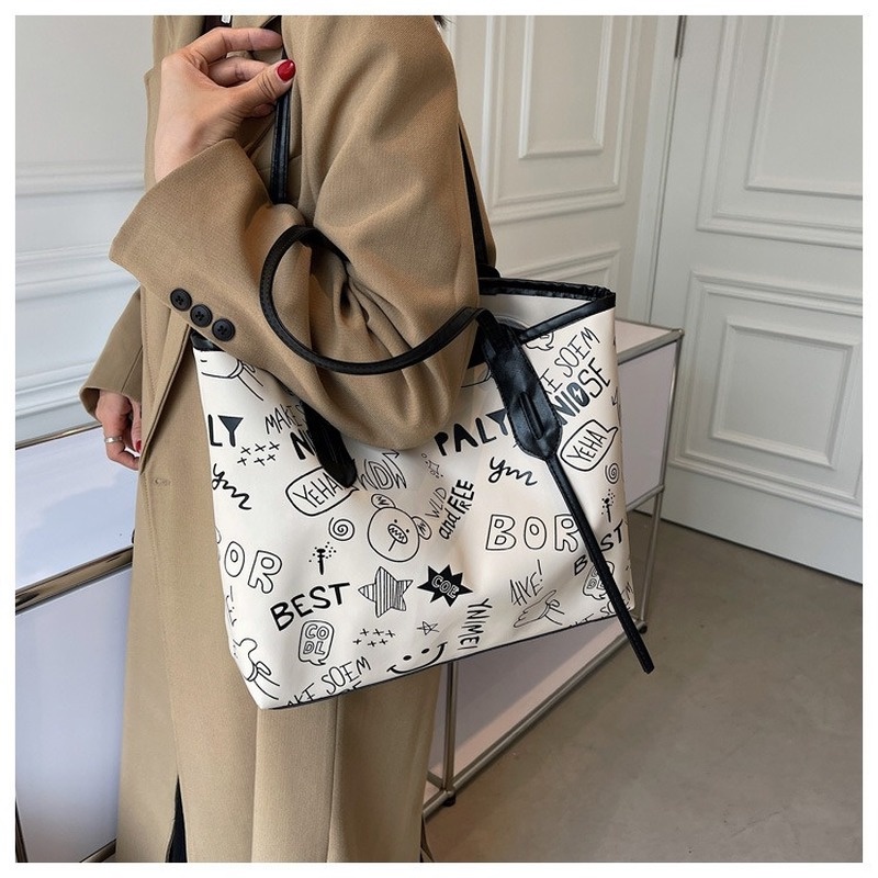 Túi Xách tote Chất Liệu canvas Cỡ Lớn In Họa Tiết graffiti Hàn Quốc 2022 NB00430