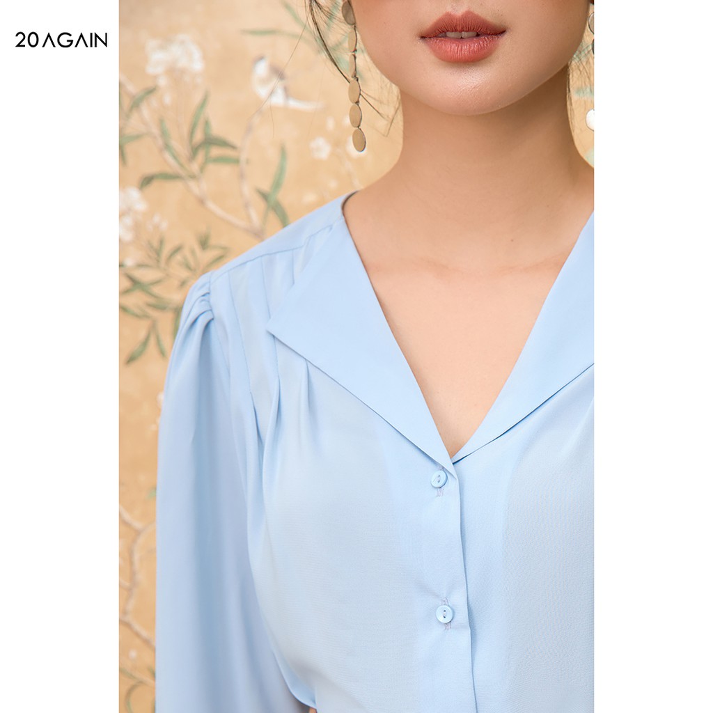 Áo Sơ Mi Cổ Bẻ Basic 20AGAIN voan xanh-trắng nhẹ nhàng nữ tính ASA1762