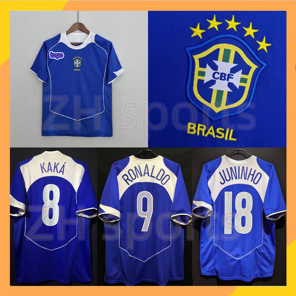 Áo Thun Bóng Đá 2004 jersey 04/05 brazil Số 8 RONALDO 9 JUNINHO 18