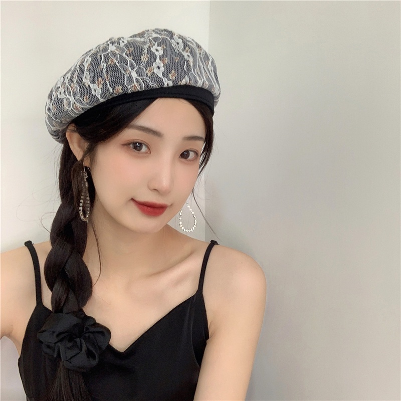 Mũ Beret Vải Ren Thêu Hoa Thoáng Khí Thời Trang Mùa Hè Xinh Xắn Cho Nữ