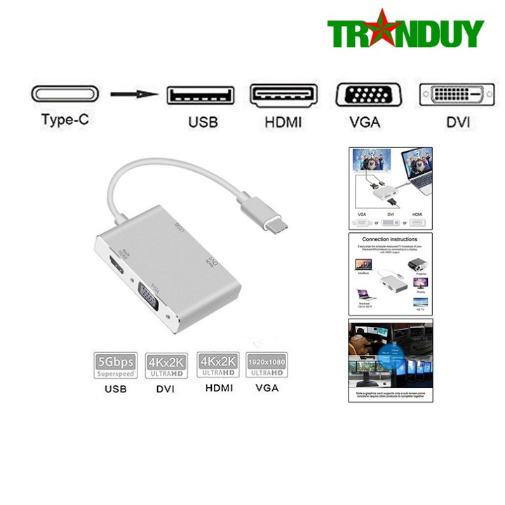 Cáp Chuyển Type C ra HDMI/VGA/DVI/USB 3.0