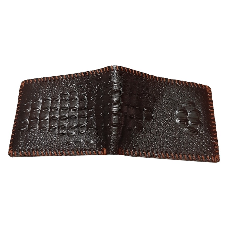 Ví Nam Ngang Da Bò Dập Vân Cá Sấu Tien Cong Màu Nâu - TCN1031