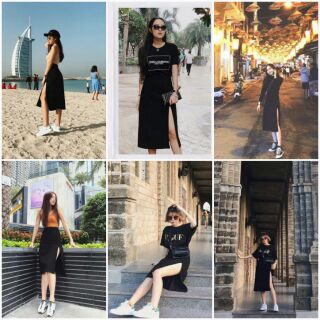 CHÂN VÁY MIDI XẺ TÀ